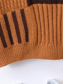 年輕男孩對比色圓領休閒毛衣 - 棕色 - 查看 4