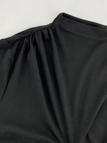 Allurite Camiseta De Manga Larga De Color Sólido Con Detalles Plisados