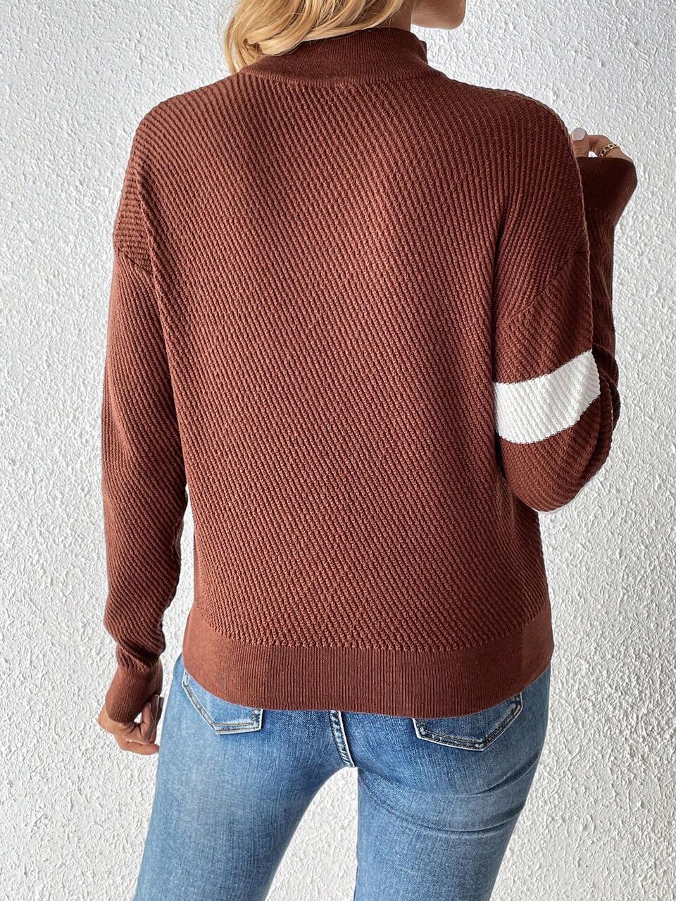 Women's Striped Half Placket Long Sleeve Sweater