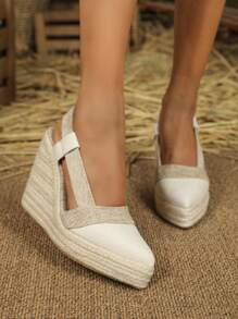Styleloop poited toe wedge sling back espadrilles women shoes - Beige - View 6