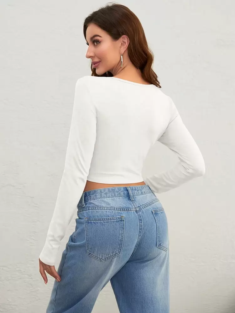 Women's Star & Letter Print Notch Neck Long Sleeve T-Shirt Fall Cloth For Women