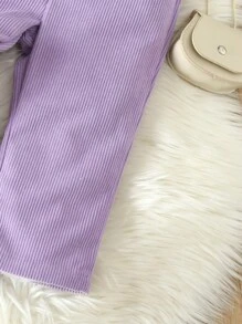 Infant Girls' Corduroy Top And Pants Set With Color Contrast & Ruffle Trim - Purple - View 6