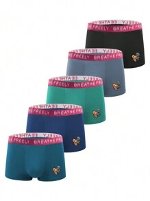 5pcs Men'S Letter Printed Cartoon Boxer Briefs - Multicolor - View 1
