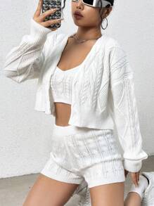 SHEIN Unity Women's Solid Color Knitted Sweater 2pcs/set - White - View 5