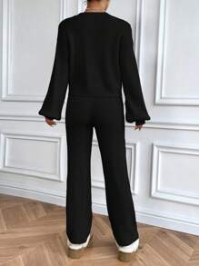 SHEIN Unity 寬鬆純色毛衣2件/套 - 黑色 - 查看 2