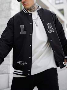 Chaqueta De Hombre Con Impresión De Letras Y Eslogan - Negro - Ver 1