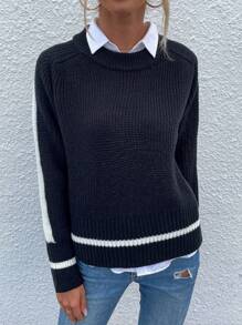 SHEIN LUNE 1 chiếc áo len tay raglan kiểu dáng thường ngày, thích hợp cho mùa thu đông. - màu đen - Xem 6