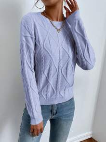 SHEIN Essnce Women's Round Neck Long Sleeve Sweater Pullover - Baby Blue - View 4