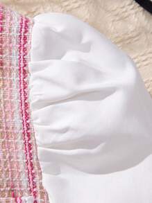 SHEIN Tween Girls' Tweed Puff Sleeves Button Detail Dress - Multicolor - View 3