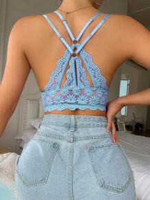 Floral Lace Scallop Trim Underwire Bralette