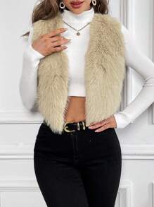 SHEIN Privé Women's Open-front Vest Coat - Apricot - View 1