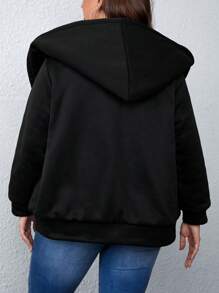 SHEIN LUNE Plus Size Zip Up Hooded Padded Padded Coat Clothes Winter - Black - View 2