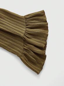 ROMWE Fairycore Áo thun trơn màu có trang trí viền xếp nếp - xanh quân đội - Xem 3