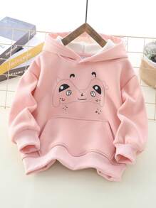 少女卡通印花加厚抓绒卫衣，粉色，秋季 - 粉色 - 查看 1