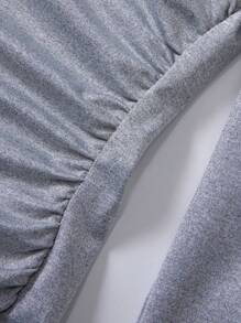 Sweetra Solid Bell Sleeve Ruched Glitter Bodysuit - Light Grey - View 6