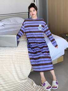 DAZY Của phụ nữ Sọc Lá thư In Trang phục mặc nhà Váy ngủ - Màu tím - Xem 3