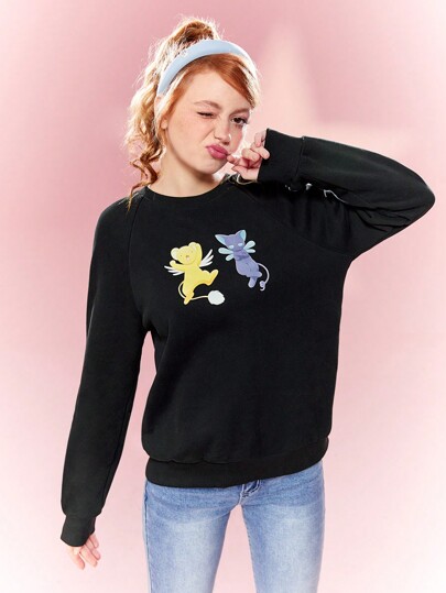 CARDCAPTOR SAKURA | SHEIN Sudadera Con Estampado De Dibujos Animados Y Manga Raglán Con Cuello Redondo