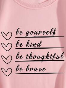 SHEIN EZwear 女士保暖内衬运动衫，带标语印花 - 粉色 - 查看 4