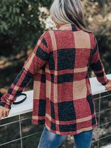SHEIN LUNE Plaid Open Placket Jacket - Multicolor - View 2