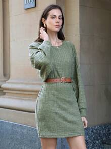 SHEIN Frenchy Batwing Sleeve Rib-Knit Dress Without Belt Winter Green Christmas Casual