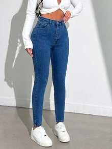 SHEIN Cottnline 女式修身牛仔褲 - 中等水洗藍 - 查看 3