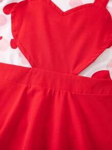 SHEIN Top Con Corpiño De Volantes Y Vestido Tipo Pinafore Para Niña Con Diseño De Corazones