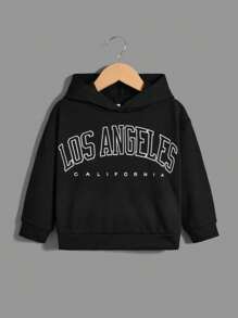 SHEIN 2pcs/Set Boys' Casual Comfortable Letter Printed Hooded Sports Sweatshirt - Black and White - View 3