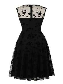 SHEIN Clasi 大尺碼女士花卉印花網眼無袖裙