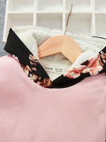 SHEIN 少女宽松针织撞色花卉图案卫衣，休闲款 - 粉色 - 查看 3