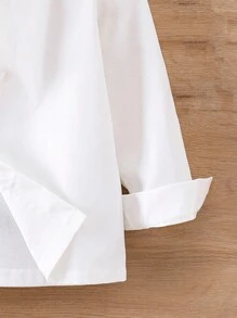 SHEIN 可愛的長袖襯衫,背部印有微笑臉龐和字母印花,帶有翻領,適合年輕男孩 - 白色 - 查看 6