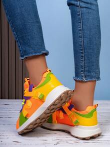 Giày Chunky đế dày thoáng khí cầu vồng dành cho nữ, giày thể thao chạy bộ phù hợp thời trang - trái cam - Xem 6