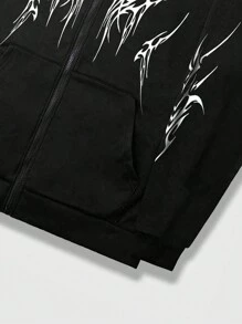 ROMWE MEN Men's Gothic Print Hooded Sweatshirt - Black - View 6