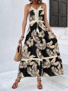 Breezaya Tropical Printed Fringe Decorated Spaghetti Strap Dress - Multicolor - View 5