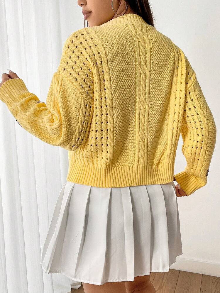 Plus Size Floral Embroidered Sweater Pullover Knit Pullover Fall Winter Sweater