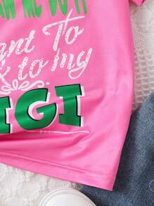 SHEIN 夏天女童簡單英文字母設計短袖粉紅t卹 - 粉色 - 查看 6