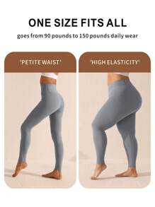 Lifespree Solid Color Wide-waistband Sports Leggings - Light Grey - View 3