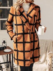 SHEIN Essnce Kẻ sọc Lông cừu Vòng cổ Áo khoác - Nhiều màu - Xem 3