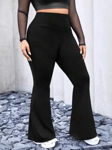 SHEIN EZwear Women's Plus Size Back Cross Design Flared Pants - Black - View 4