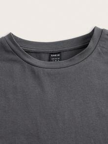 SHEIN EZwear 夏季女士短袖貼身T恤，帶棕櫚樹印花，常規版型 - 深灰色 - 查看 3