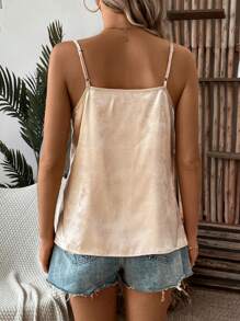 SHEIN LUNE 提花斜領背心上衣 - 駝色 - 查看 2