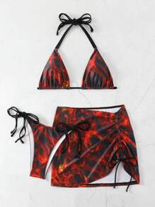 SHEIN Swim 3 pièces/Set Bikini Tie-Dye Festival musical d'été - Multicolore - Voir 8