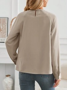 SHEIN LUNE Solid Color Pleated Raglan Sleeve Casual Shirt - Apricot - View 2