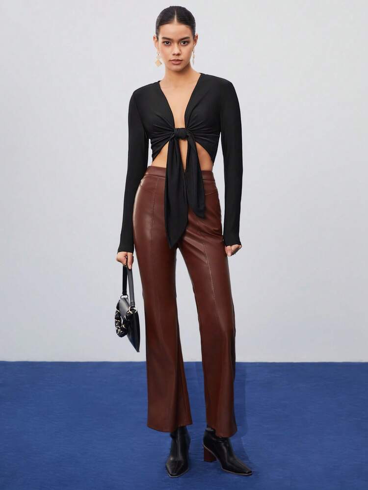 SHEIN Maija レディース クロップド Tシャツ フロントタイ