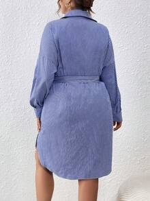 SHEIN Essnce 大尺碼時尚條紋連衣裙 - 藏蓝色 - 查看 2