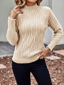 SHEIN Essnce Jersey Sólido De Cuello Alto Ajustado Y De Tirón - Beis - Ver 6
