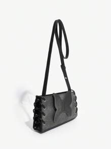 SHEIN ICON 1個純色pu皮蝴蝶飾品簡約百搭斜挎包 - 灰色 - 查看 1