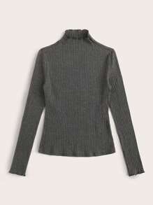 SHEIN EZwear Kích thước lớn Của phụ nữ Dệt kim gân sọc Textured Áo thun Với Rau diếp Hem - Màu xám đen - Xem 4