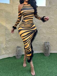 SHEIN SXY Women's Zebra Print Dress - Multicolor - View 5