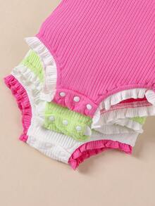 Baby Girl'S Sleeveless Stripe Bodysuit With Flutter Sleeves - Multicolor - View 3