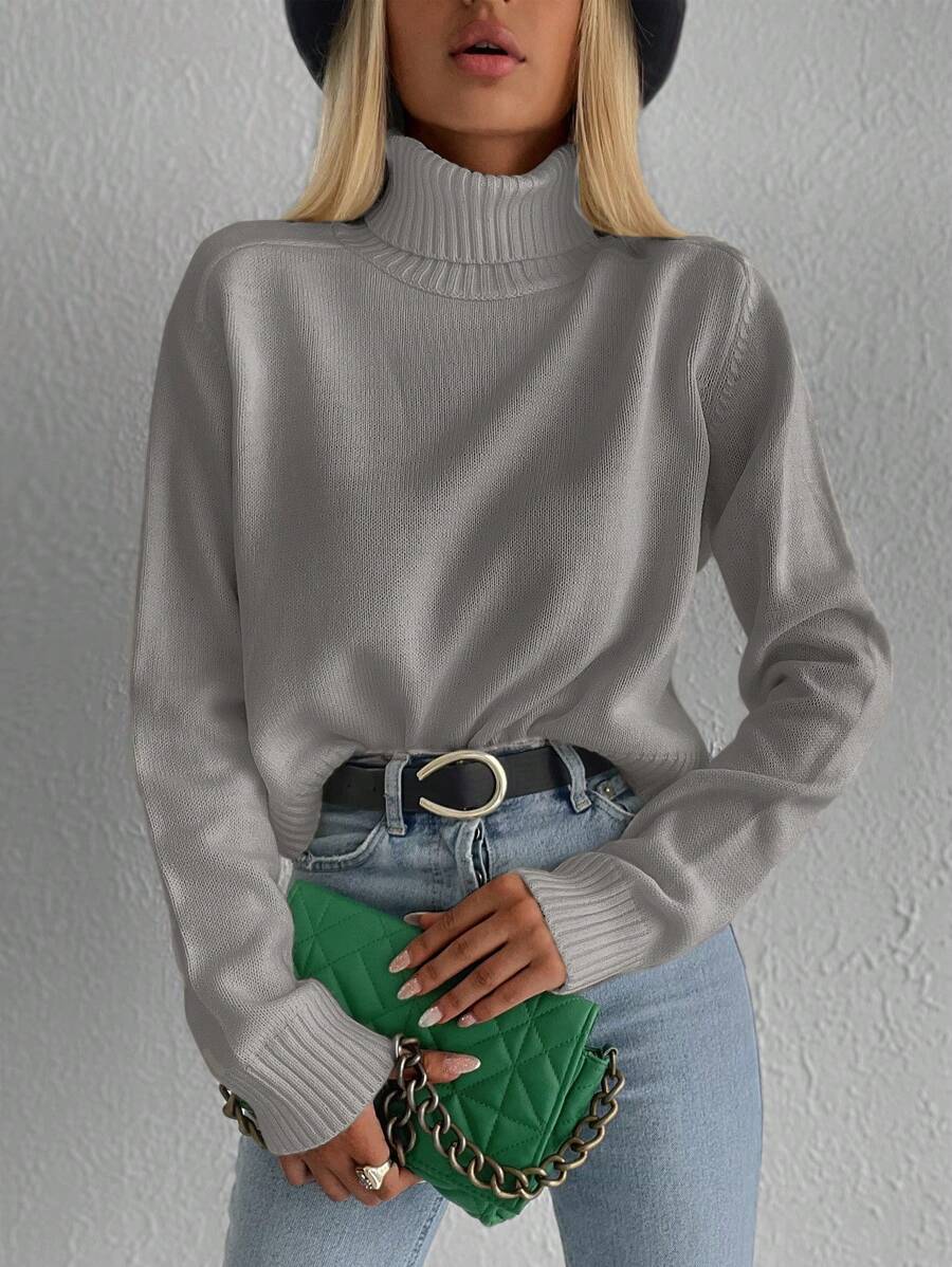 EURMUSE Solid High Neck Sweater - Apricot - View 1